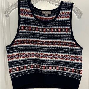 J. Crew Women's Navy and Red Patterned Crop Top